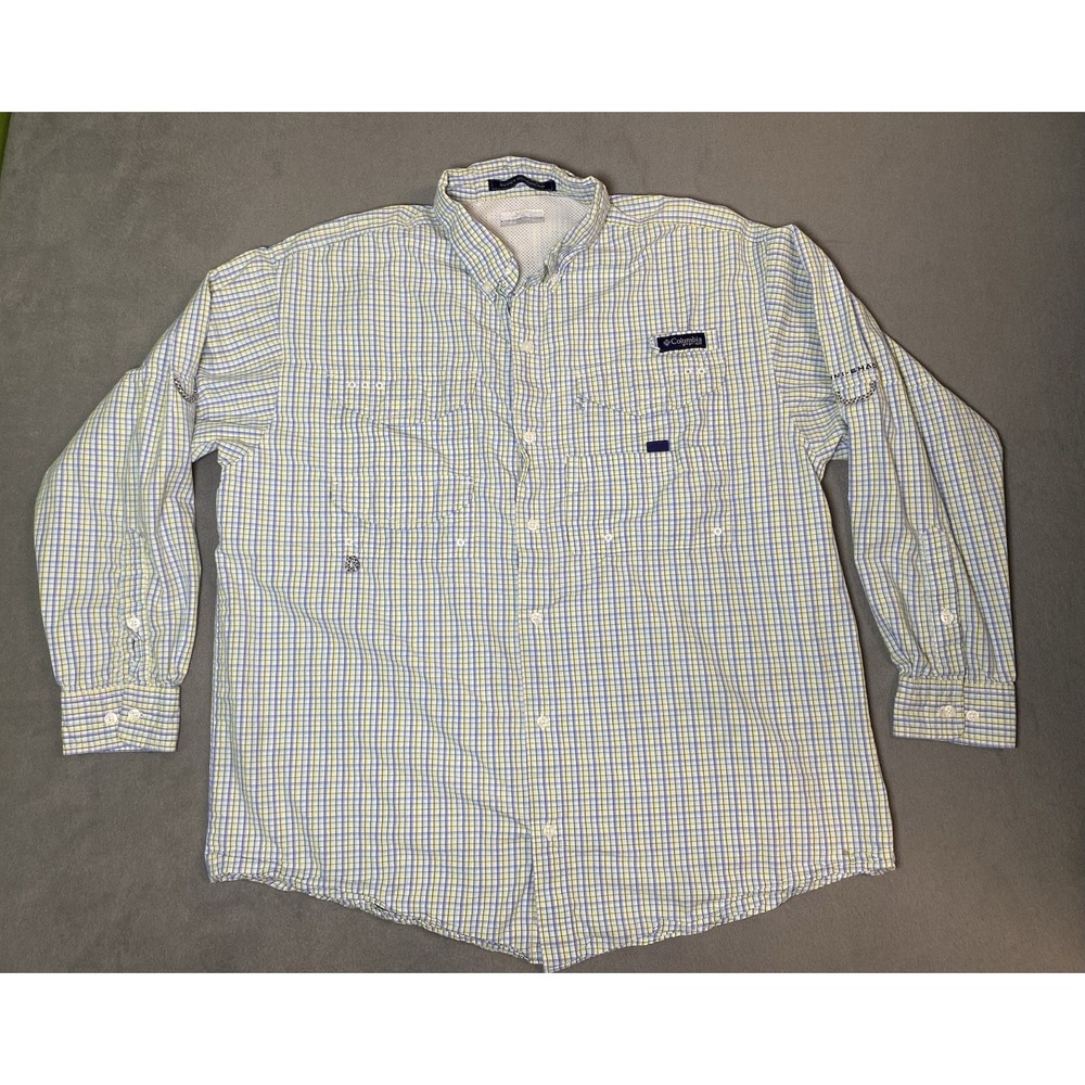 Columbia PFG Superbonehead Cotton Vented Long Sleeve Fishing Shirt Size L Plaid